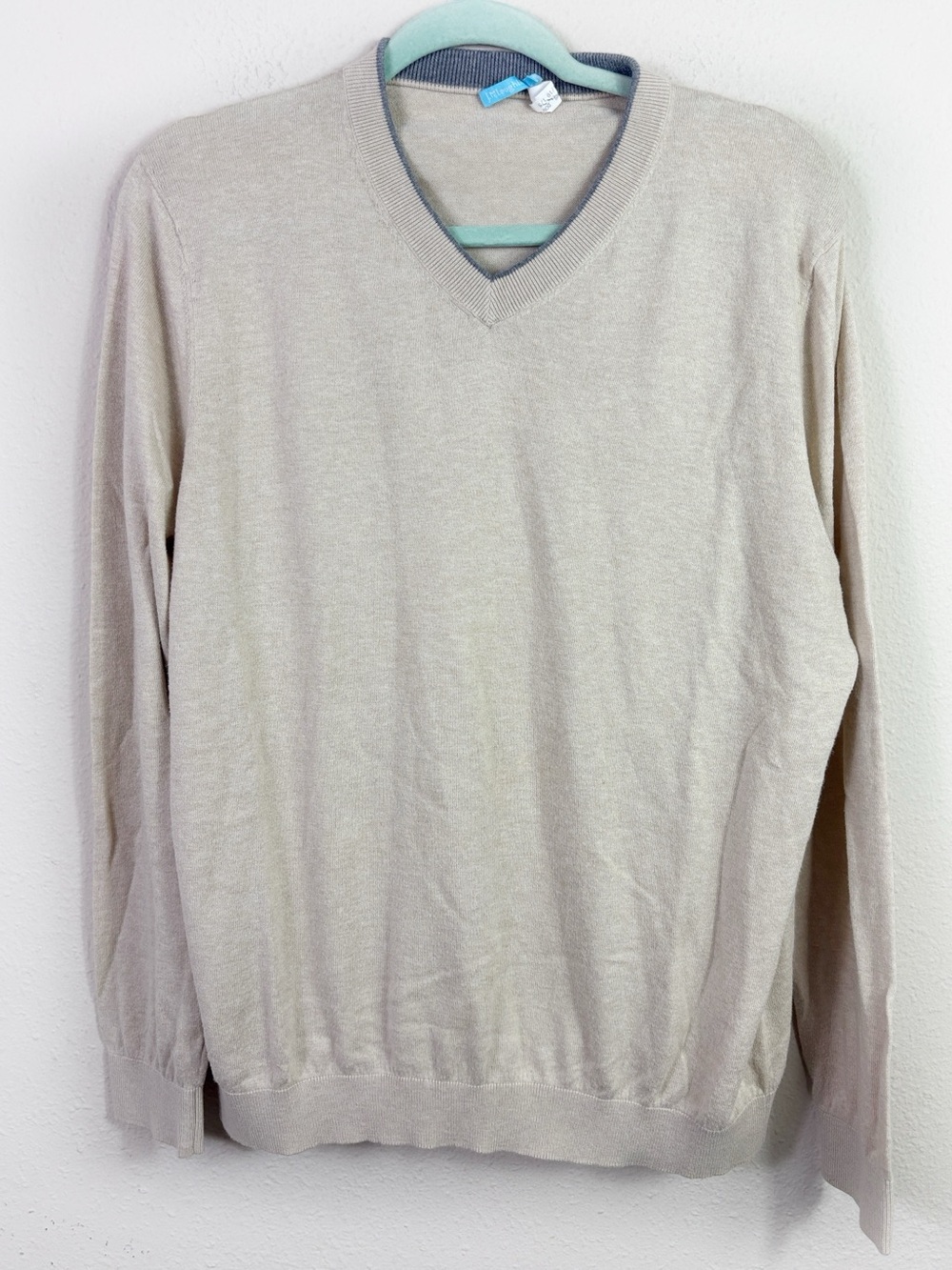 J. McLaughlin Cashmere blend beige v-neck pullover sweater size Large